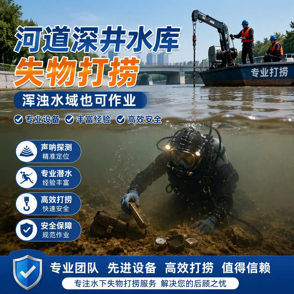 河道深井水库失物打捞，浑浊水域也可作业临安